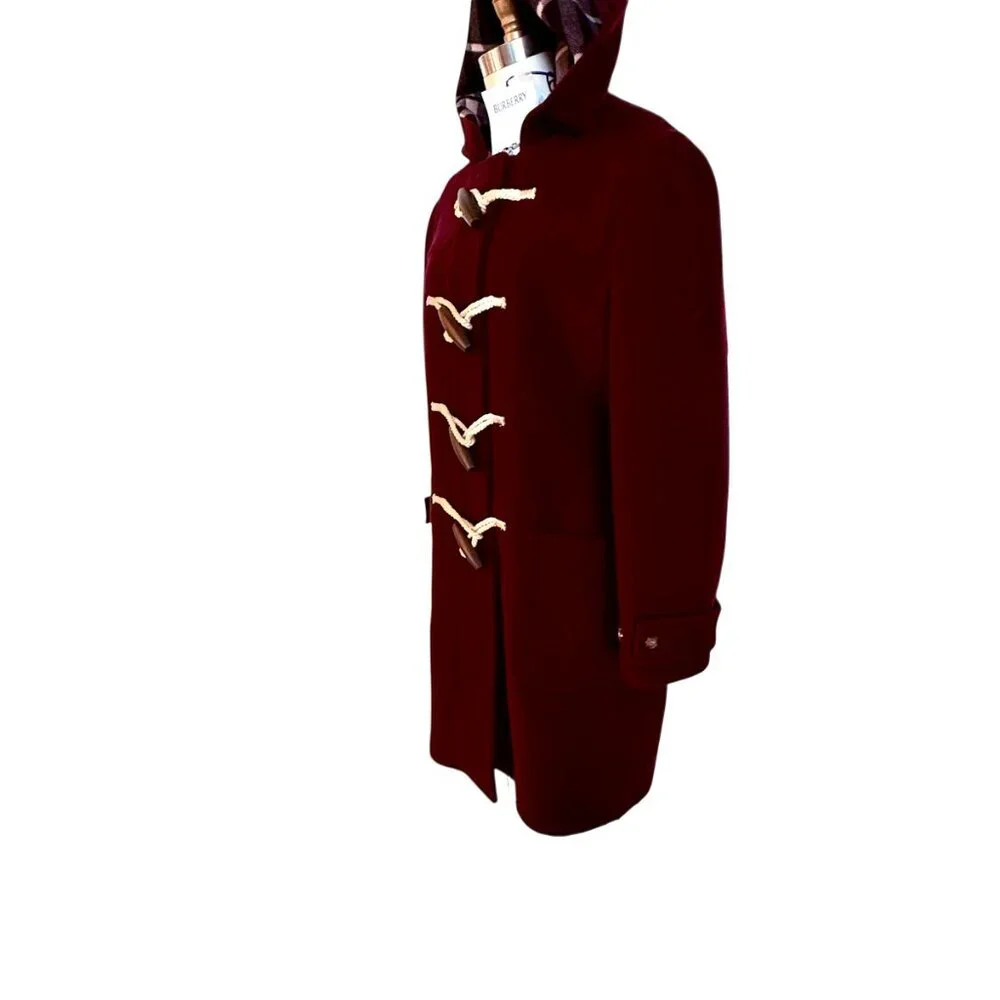 Burberry Belfield Women's Wine Red Merino Wool Hooded‎ Overcoat, Size 4 - Picture 5 of 16